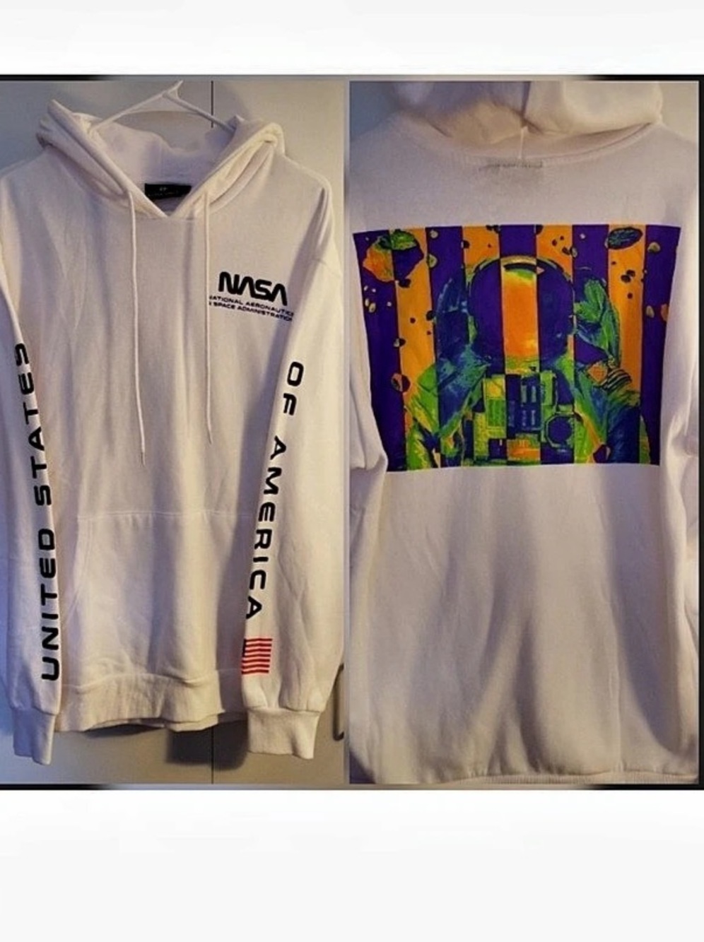 Hyper Space NASA Graphic Hoodie White Size Medium